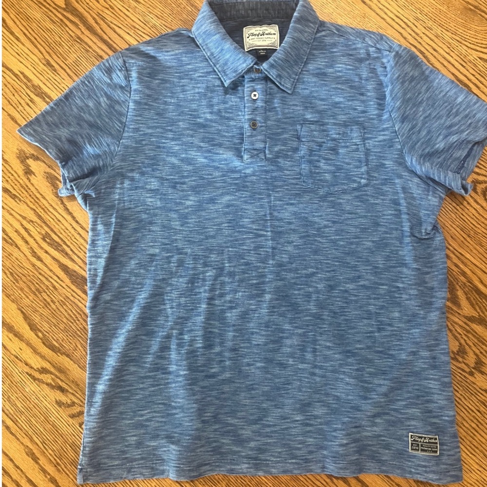 Flag & Anthem Polo Shirt Mens Large Blue Excellent Space Dye Slub Cotton Pocket